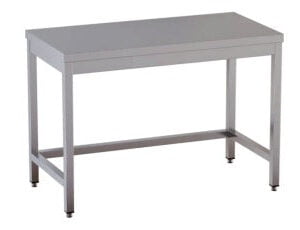 Tavolo da Lavoro in Acciaio Inox CERTIFICATO su gambe quadre senza ripiano senza alzatina dim. 120x60x85h REGOLABILE fino a 90h con piedini