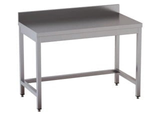 Tavolo da Lavoro in Acciaio Inox CERTIFICATO su gambe quadre senza ripiano CON alzatina dim. 40x60x85h REGOLABILE fino a 90h con piedini Tavolo da Lavoro in Acciaio Inox CERTIFICATO su gambe quadre senza ripiano CON alzatina dim. 40x60x85h REGOLABILE fino a 90h con piedini