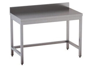 Tavolo da Lavoro in Acciaio Inox CERTIFICATO su gambe quadre senza ripiano CON alzatina dim. 60x60x85h REGOLABILE fino a 90h con piedini