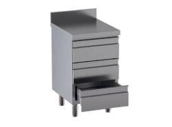 Cassettiera in Acciaio Inox CERTIFICATO a 3 cassetti dim. 50x60x85h REGOLABILE fino a 90h con piedini TOP CON ALZATINA
