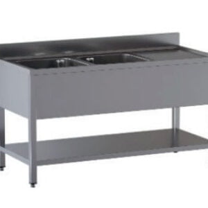 Lavello in Acciaio Inox CERTIFICATO A giorno su gambe quadre + ripiano di fondo 2 vasche + Gocciolatoio dim. 190x60x85h REGOLABILE fino a 90h con piedini Lavello in Acciaio Inox CERTIFICATO A giorno su gambe quadre + ripiano di fondo 2 vasche + Gocciolatoio dim. 190x60x85h REGOLABILE fino a 90h con piedini