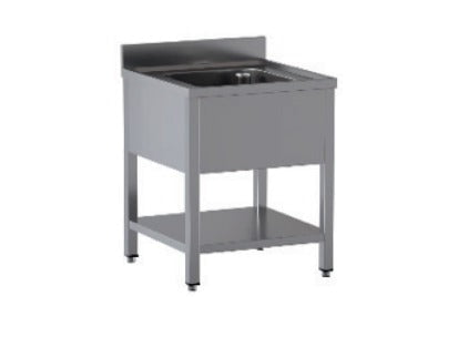Lavello in Acciaio Inox CERTIFICATO A giorno su gambe quadre + ripiano di fondo 1 vasca dim. 50x70x85h REGOLABILE fino a 90h con piedini Lavello in Acciaio Inox CERTIFICATO A giorno su gambe quadre + ripiano di fondo 1 vasca dim. 50x70x85h REGOLABILE fino a 90h con piedini