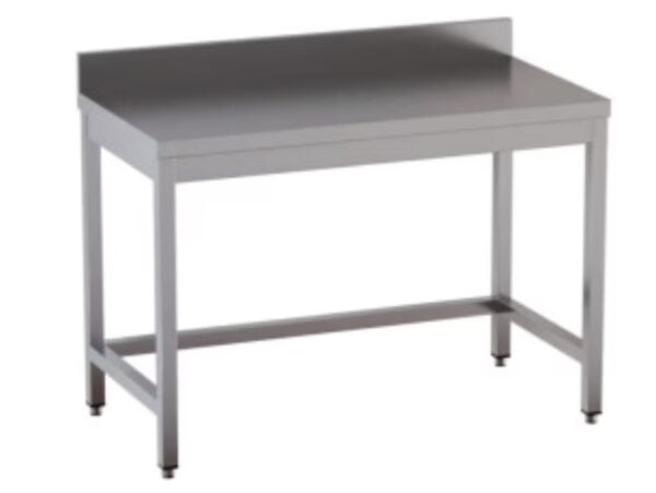 Tavolo da Lavoro in Acciaio Inox CERTIFICATO su gambe quadre senza ripiano CON alzatina dim. 130x70x85h REGOLABILE fino a 90h con piedini Tavolo da Lavoro in Acciaio Inox CERTIFICATO su gambe quadre senza ripiano CON alzatina dim. 130x70x85h REGOLABILE fino a 90h con piedini